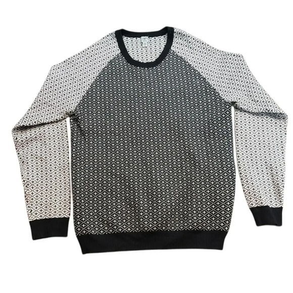 New Men's Tristan Silk/Cotton Blend Pullover Black White Sweater Size Large (L) - Picture 1 of 5